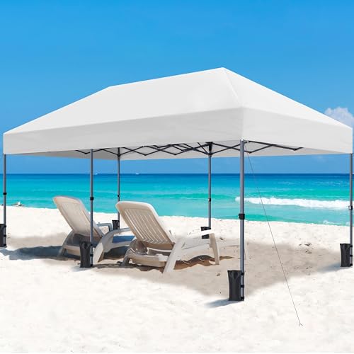 Yaheetech 10×20 Pop Up Canopy Easy Set-up Tent, Portable Outdoor Canopy Instant Tent, Commercial Gazebo with Wheeled Carry Bag & 6 Sandbags for Home, Party & Outdoor Activities, White - color: White, size: 10×20