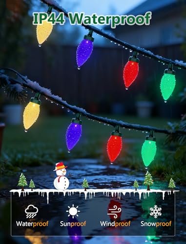 C9 Christmas String Lights Outdoor, 26FT 50 LED Vintage Multicolor Fairy Lights, Plug in UL Listed Waterproof Connectable Christmas Tree Lights for Home, Roofline, Garden, Patio Decor, Green Wire - color: Solid Multicolor