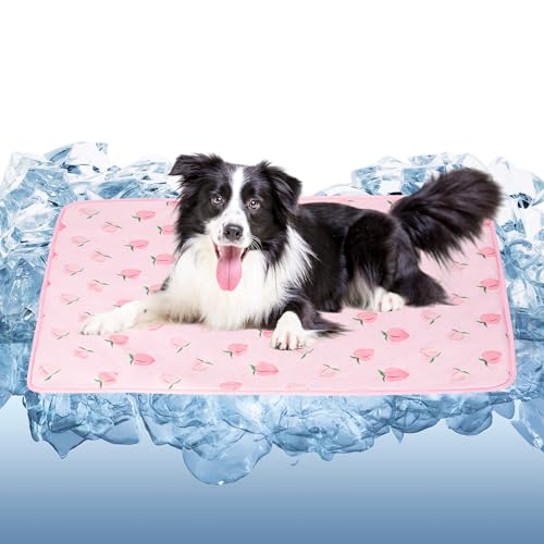 DELIFUR Dog Cooling Mat- Pet Cooling Mat Outdoor for Dogs Ice Pad for Puppy Small Medium Dog Machine Washable (Large, Pink Peach) - color: Pink Peach, size: L: 38.5" x 27.5"