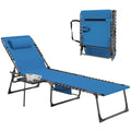 Outsunny Folding Chaise Lounge Chair Outdoor Tanning Chair with Side Table, 5-Level Adjustable Beach Lounge Chair with Headrest, Side Pocket for Patio, Backyard, Beach, Poolside, Blue - color: Blue