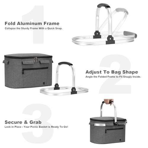 ALLCAMP Insulated Cooler Bag Portable Collapsible Picnic Basket Cooler Bag Collapsible, Leakproof, Lightweightwith Sewn in Frame (Medium Gray) - color: Gray, size: Medium