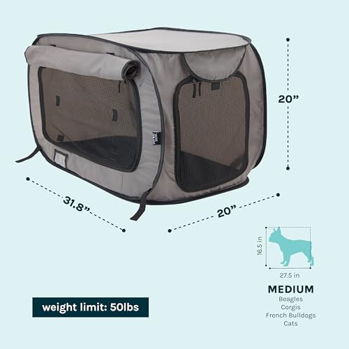 SportPet Designs Large Pop Open Kennel, Portable Cat Cage Kennel, Waterproof Pet bed, Carrier Collection - color: Tan