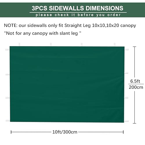 SideWall for 10x10 Canopy Frame, 3 Pack Forest Green SunWall Only, (with Zippers) - color: Forest Green, size: 3 Sidewalls