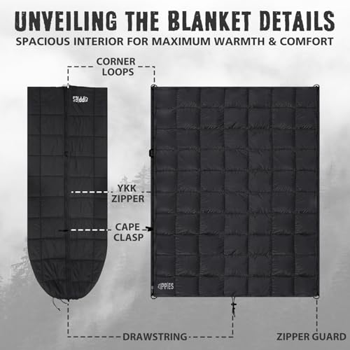 3M Thinsulate Insulation Puffy Camping Blanket for Cold Weather, Queen Size Warm Camping Quilt with Zipper, Waterproof Outdoor Sleeping Bag for Hammock, Cozy & Versatile Gift for Men and Women - color: Black