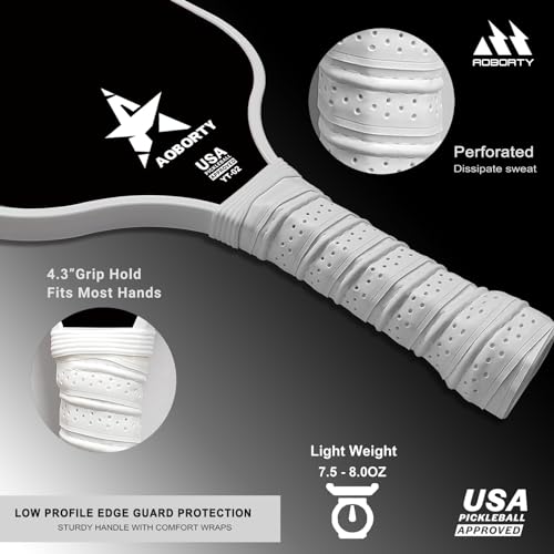 AOBORTY Pickleball Paddles 4 Pack - USAPA Light Graphite Premium Rackets Fiber Face & Polymer Honeycomb Core Pickleball Set with 4 Outdoor Indoor Balls Including Portable Carry Bag - color: Black and White