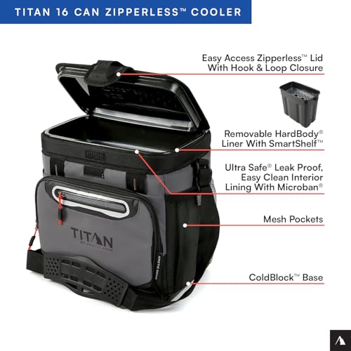 Titan by Arctic Zone Deep Freeze Cooler - Zipperless Hardbody Cooler - Deep Freeze Insulation, HardBody Liner, and SmartShelf - color: Sharkskin Gray, size: 16 Can