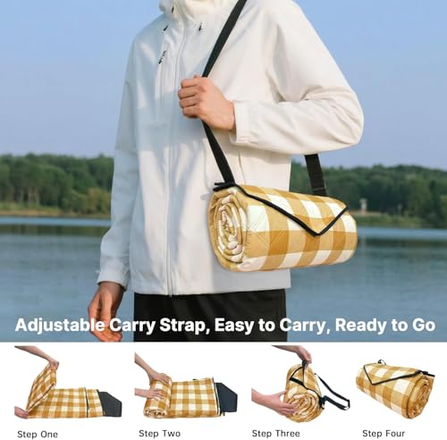 TigeJoy Extra Large Picnic Blanket Waterproof Foldable 80''x80'', Outdoor Picnic Mat Beach Blanket Sandproof for Park, Grass, Travel, Hiking, Camping Essentials, Gingham Picnic Blanket - color: Yellow, size: 6'8" x 6'8" (Rectangular)