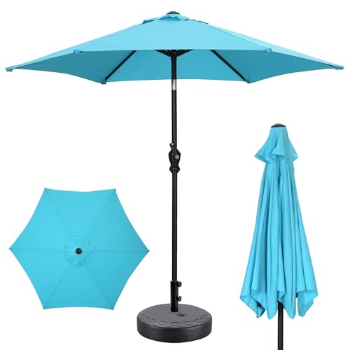 GDY 7.5ft Patio Umbrella Outdoor Umbrella with Tilt, Crank and Umbrella Weighted Base, for Yard/Outdoor/Wedding Parties and Events (Blue) - color: Blue, size: Umbrella+Base