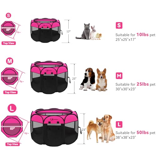 Siedihit Dog Playpen, Puppy Pet Playpens Indoor for Small Dogs Tent Crates Cage Indoor/Outdoor, Portable Pop Up Dog Kennel Playpen with Carrying Case for Dogs/Cats/Rabbits, Hot Pink - color: Rose