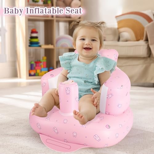 Inflatable Baby Chair, Inflatable Baby Seat for Babies 3 Months and Up, Summer Blow Up Chair with Built in Air Pump, Infant Floor Seats for Learning to Sit, Palying, Camping, Strawberry - color: Strawberry