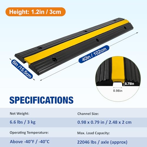 CXRCY Cable Protector Ramp 4 Pack of 1-Channel Rubber Hose Ramp, 22046Lbs Capacity Heavy Duty Speed Bumps Hose Cord Protector Ramps for Driveway&Outdoor/Wire/Hose/Pipe Hider - size: 4 Pack 1 Channel