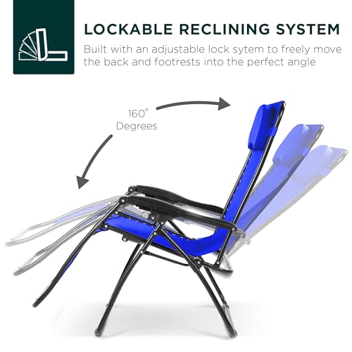 Best Choice Products Oversized Zero Gravity Chair, Folding Outdoor Patio Lounge Recliner w/Cup Holder Accessory Tray, Pillow - Cobalt Blue - color: Cobalt Blue