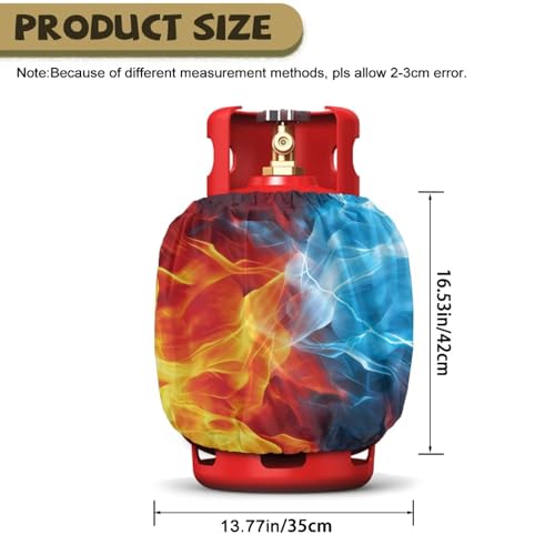 Propane Tank Covers 20lb Fire Outdoor Heavy Duty Waterproof Windproof Gas Tank Cylinder Cover with Elastic Brand, Dress up Your Gas Grill, Fits Standard 20lb Cylinder - color: Fire