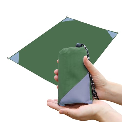Orga'Neat Pocket Picnic Blanket, Beach Mat Waterproof Sandproof, Compact Lightweight Small Tarp for Camping, Hiking, Backpacking, Festival, Travel, Foldable in Bags (Army Green/Grey, 55"x39") - color: Army Green/Grey, size: 55"x39"