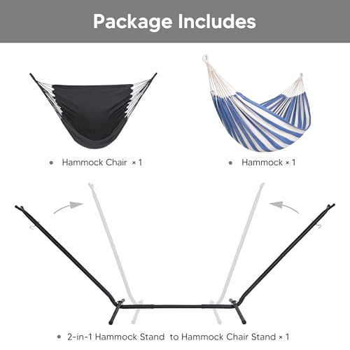 SUNCREAT 2-in-1 Convertible Free Standing Hammock with Stand Included, Camping Backyard Hammock with Stand, Patented, Blue & White Stripe - color: A-blue & White Stripe