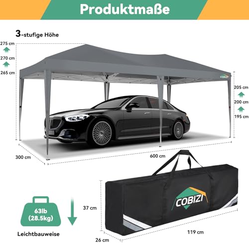 COBIZI 10x20 FT Pop up Canopy Tent with Sidewalls, Party Tents for Parties, Carpas para Fiestas, Easy Set Large Outdoor Popup Patio Gazebo for Backyard,Weddings,Vendor,Commercial Event,Gray (Upgrade) - color: Gray, size: 10x20ft With 6 Sidewalls