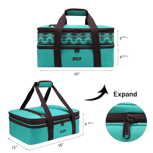 MIER Insulated Double Casserole Carrier Bag Thermal Lunch Tote for Lasagna Lugger, Potluck Parties, Picnic, Beach, Fits 9 x 13 Inches Baking Dish, Casserole Dish, Expandable by Mid Zipper, Teal - color: Teal