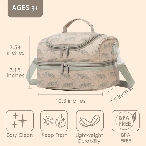 Insulated Kids Dual Compartment Lunch Bags Tote for Girls Boys Toddler Lunch Boxes Pre-School Toddler Kindergarten Picnic Camp Food Cooler Thermal with Strap (Z Tiger) - color: Z Tiger