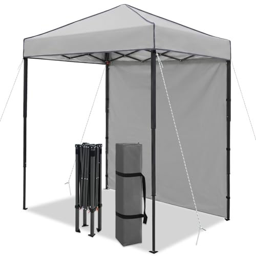 6x4 Pop Up Canopy Tent with One Wall Panel, Instant Portable Beach Canopy, Outdoor Tent with Carry Bag for Camping, Sports, Tailgating, Events, Gray - color: Gray, size: With One Wall