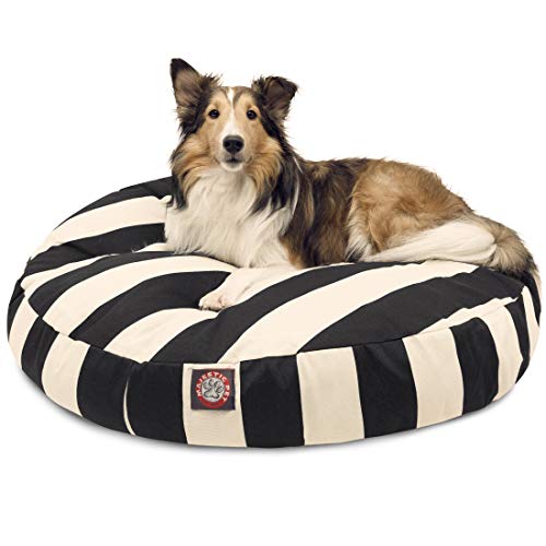 Black Vertical Stripe Medium Round Indoor Outdoor Pet Dog Bed With Removable Washable Cover By Majestic Pet Products - color: Black, size: Medium