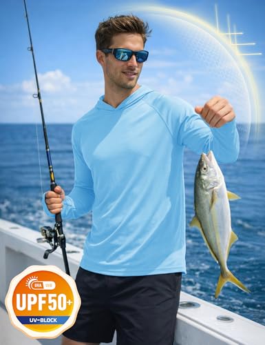 KEFITEVD Men's Sun Protection UPF 50+ Hoodie Shirts Long Sleeve Swimming Fishing Shirt SPF UV Quick Dry Rash Guards - color: Blue, size: XX-Large