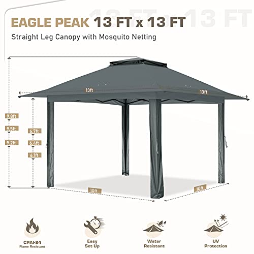 EAGLE PEAK 13x13 Pop Up Gazebo with Mesh Netting, Easy Up Screened Canopy for Patio and Backyard, Easy Set up Outdoor Gazebo (Gray) - color: Gray, size: 13x13 with netting