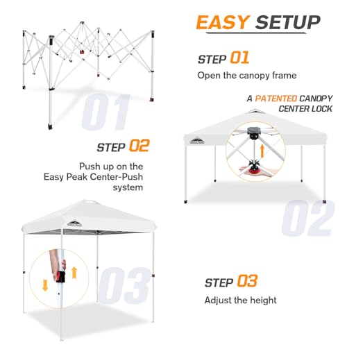 EAGLE PEAK Pop Up Canopy Tent with Wheeled Carry Bag, 8 Stakes, 4 Ropes, Easy Set Up Tent Canopy, 6.6x6.6 ft, White - color: White, size: 6.6x6.6