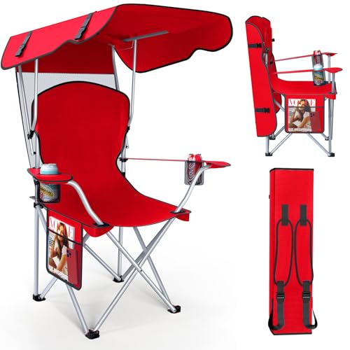 VTOY Portable Camping Chair with Canopy - Folding Chair with Canopy, Durable 600D Oxford Canopy Chair for Camping, Beach, Picnics, Fishing & Sports - color: 1pack Red