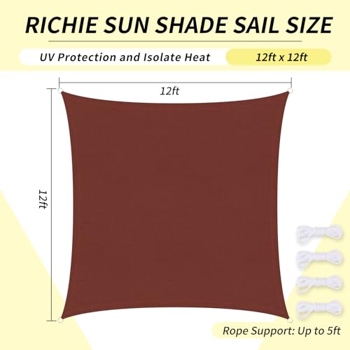 RICHIE Upgrade 12'x12' Sun Shade Sail Square Canopy, Water Resistant & UV Block Sunshade for Outdoor Patio Lawn Beach Garden Carport Backyard Deck Pergola, Rust Red - color: Rust Red, size: 12'x12', style: Rectangle