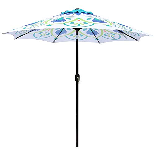 ABBLE 9 Ft Pattern Outdoor Patio Umbrella with Tilt and Crank, Weather Resistant, UV Protective Umbrella, Durable, 8 Sturdy Steel Ribs, Market Outdoor Table Umbrella - Green/White - color: Green
