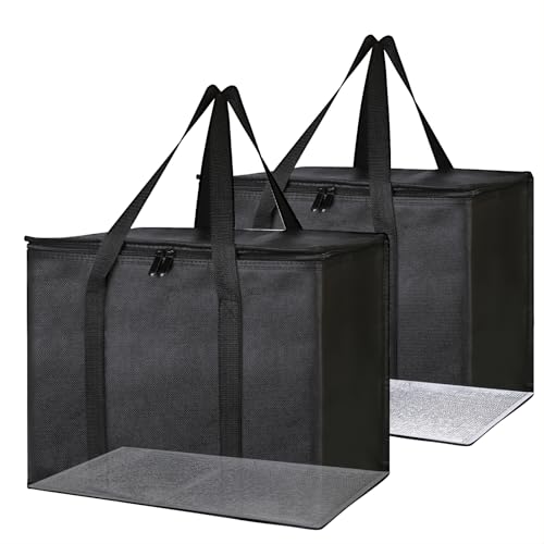 Bodaon 2-Pack Insulated Food Delivery Bag With Hard Bottom, XL Cooler Bags, Rideshare Delivery Bag, grocery bags Cold/Hot Styrofoam Carrier for Travel/Shopping/Catering/Car