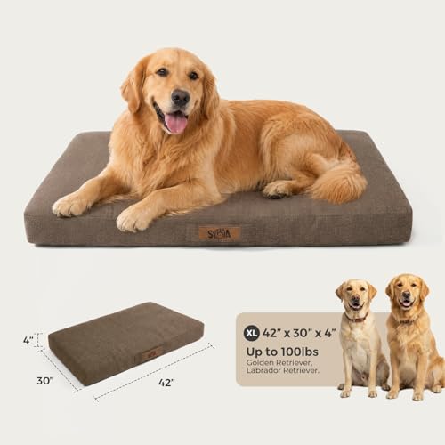 Sytopia 42-Inch Indestructible Waterproof Orthopedic Dog Bed, Chew Proof XL Size for Extra Large Dogs, Supports Up to 100 lbs, Suitable for Indoor and Outdoor Use, Great Pet Gift for Crate, Brown - color: Brown, size: 42.0"L x 29.0"W x 4.0"Th