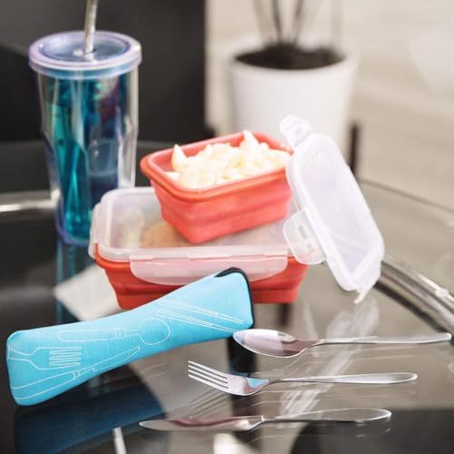 Reusable Travel Utensils with Case | Fork and Spoon Set with Knife, Chopsticks and Optional Reusable Straw– Office, Travel, or Camping Accessories| Lightweight Sturdy Reusable Utensils - color: 4pc 2pack - Black & Green