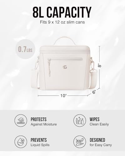 GLORIEROO Insulated Lunch Box Bag Women Girls - Waterproof Leakproof Lightweight Reusable Cooler for School Work Picnic - Back to School - color: Beige, size: Small 8L