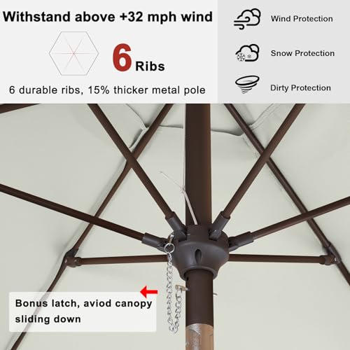 ABCCANOPY 7.5ft Scalloped Patio Umbrella, Outdoor Table Umbrella with Tilt and Crank, Fiberglass Ribs Deck Umbrella for Patio, Pool, Garden, Picnic (Light Beige) - color: Light Beige, size: 7.5FT