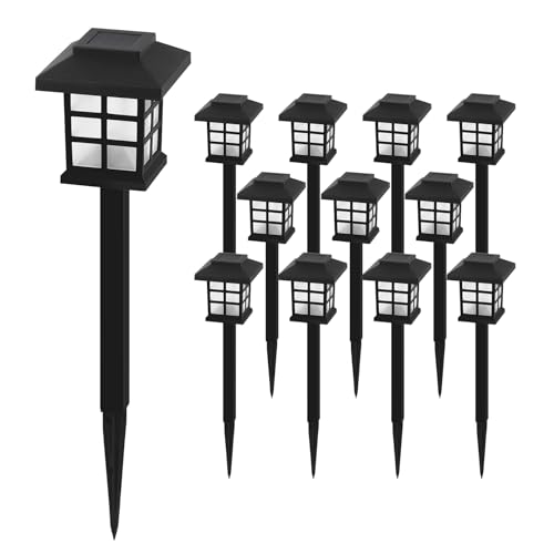 12-Pack Solar Walkway Lights,Solar Pathway Lights Outdoor, Auto Charge/Discharge Ground Lamp , IP44 Waterproof Landscape Spotlights for Yard, Pathway, Driveway, Pool & Patio Decoration(Cold White) - color: White