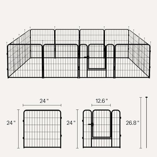 Amazon Basics Dog Playpen, 16 Panels Metal Fence with Door, Foldable for Indoor and Outdoor Use, Suitable for Small to Medium Sized Dogs, 24 Inch Height, Black - style: 16pcs-24"