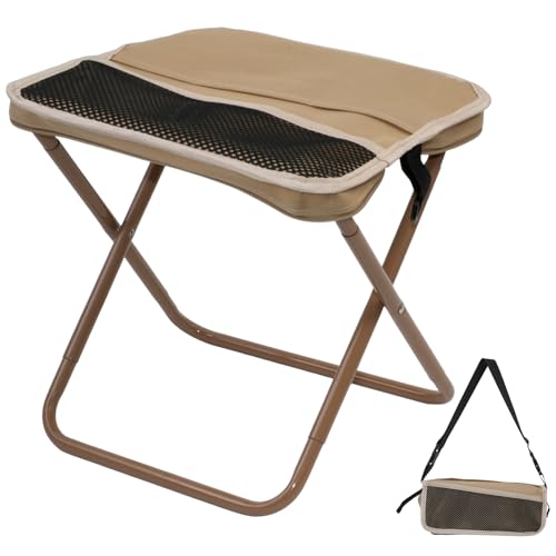 Foldable Camping Stool, Portable Collapsible Chair for Adults, Folding Telescopic Stool with Carry Bag, Outdoor Ultralight Small Travel Chairs for Hiking and Fishing, Hold Up to 265 Lbs,khaki - color: Khaki