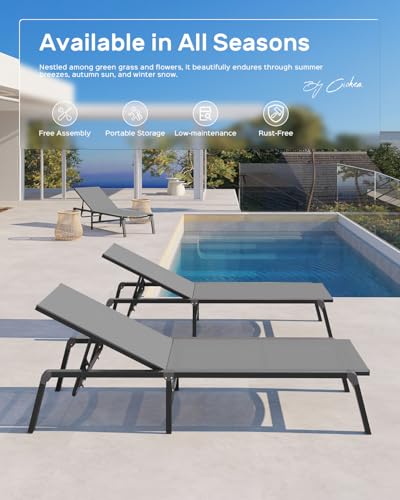 Aluminum Chaise Lounge Ourdoor - Foldable & Assemble Free Outdoor Lounge Chair with 5 Adjustable Backrest, Patio Lounge Chair for Outside Poolside Beach Pool, Grey - color: Grey, size: 1 Pack