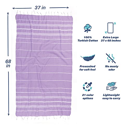 Hencely Turkish Beach Towel 37x68 Oversized, Sand-Free, Quick-Dry, Lightweight - Travel Essential for Pool & Bath - Striped 100% Cotton Bathroom Towels Accessories Gift (Lilac) - color: Lilac