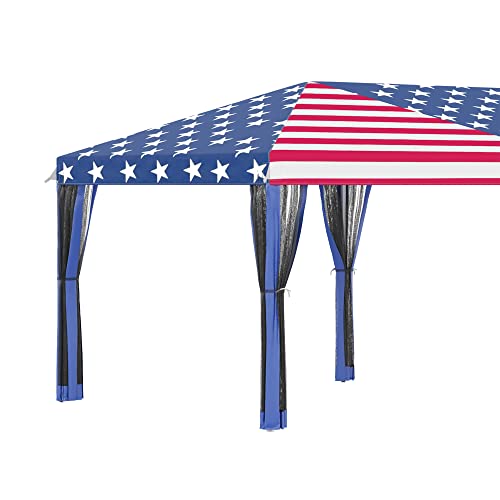 10' X 20' Pop Up Canopy Gazebo Tent with Netting, Heavy Duty Instant Sun Shelter with Carry Bag, Portable Large Tents for Parties for Outdoor, Garden, Patio, American Flag Pattern Event Tent