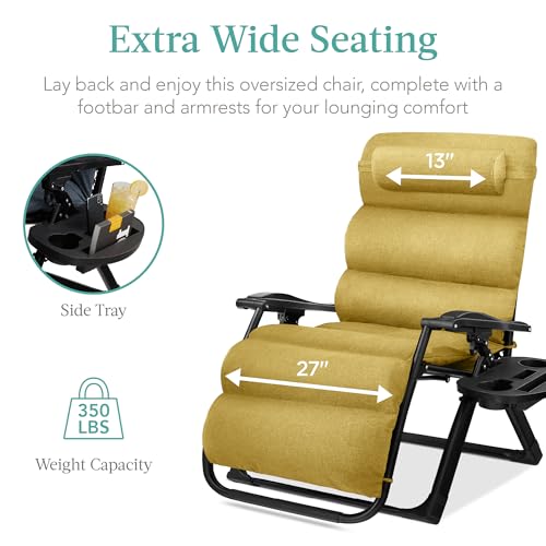 Best Choice Products Oversized Zero Gravity Chair, Folding Outdoor Patio Recliner, XL Anti Gravity Lounger w/Removable Cushion, Cup Holder, Side Tray, 350lb Capacity - Sunflower Yellow - color: Sunflower Yellow