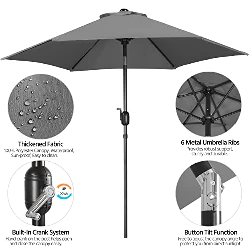 Yaheetech 7.5FT Patio Umbrella Outdoor with Heavy Duty Base Included,Table Umbrella with Push Button Tilt and Crank, UV Protection Waterproof for Yard/Outdoor/Wedding Parties and Events - Gray - color: Gray, size: 7.5FT
