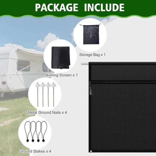Dulepax RV Awning Shade Screen with Zipper 8'X16'3'' -Second Generation RV Awning Screen Significantly Improves Shadew and Privacy.Universal RV Awning Sun Shade Screen with Complete Kits - color: Black, size: 8'X16'3" Shade Screen for 17 ft Awning