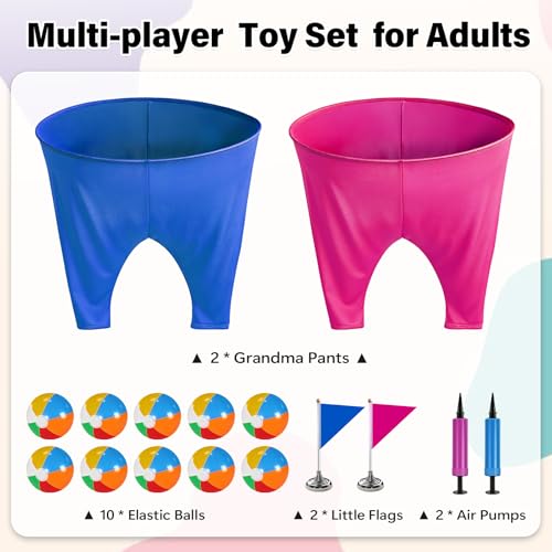 Granny Pants Yard Game for Adults (40 in * 31.5 in),2Pcs Granny Pants Outdoor Games with 10 Bouncy Balls,2 Pumps & Flags, Granny Pants Game for Family Carnival Party Reunion Gathering(Large) - size: Large