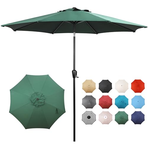 Sun-Ray 9' Round Patio Umbrella with Push-Button Tilt and Hand Crank Lift System, Market Umbrella for Porch, Deck, and Patio - color: Hunter Green