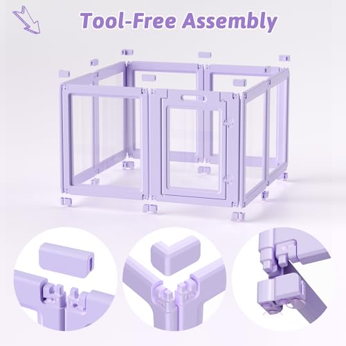 DIY Clear Acrylic Dog Playpen House,Quick Easy Assembly and Disassembly,Strong Floor Suction,Indoor and Outdoor Use,Easy Cleansing Puppy Fence (Purple, 23.6" H, 8PCS) - color: Purple, size: 23.6"H