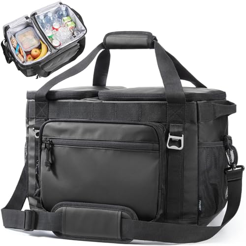 TOURIT Soft Sided Cooler Bag Insulated 30/48/60 Cans, Large Collapsible & Leakproof Ice Chest for Picnic, Beach, Camping, Travel - color: Black, size: 2Zone 48Can 32L
