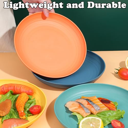 4 Pcs Wheat Straw Dinner Plates, 7.8 Inch Unbreakable Reusable Plastic Plates, Microwave & Dishwasher Safe, Lightweight Salad Dishes for Kitchen Camping, BPA Free (4 Colors) - color: 4 Colors