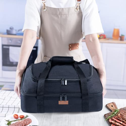 BAGSPRITE Insulated Casserole Carrier for Hot or Cold Food with Heat-resistant Mat, Casserole Dish Carrier Insulated Food Carrier, Hot Food Carrier, Foil Pan Carrier Fits 9" x 13" Baking Dish - color: Black, size: Style A